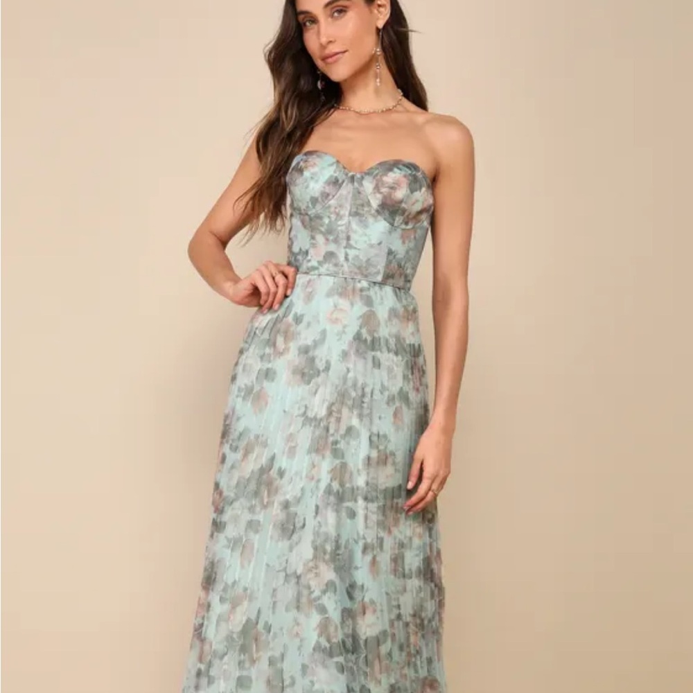 Lulu's Most Beautiful Day Sage Multi Floral Sweetheart Maxi Gown